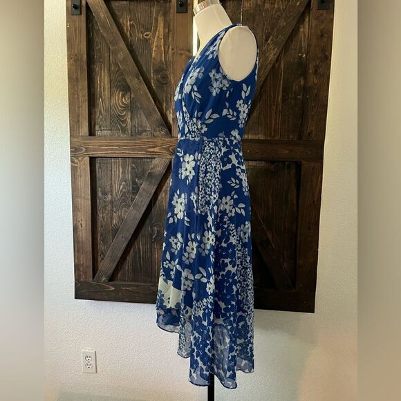 Dkny Women's Blue Mixed Floral Jersey Chiffon V-Neck Midi Wrap Dress Sz-2 - Picture 6 of 13